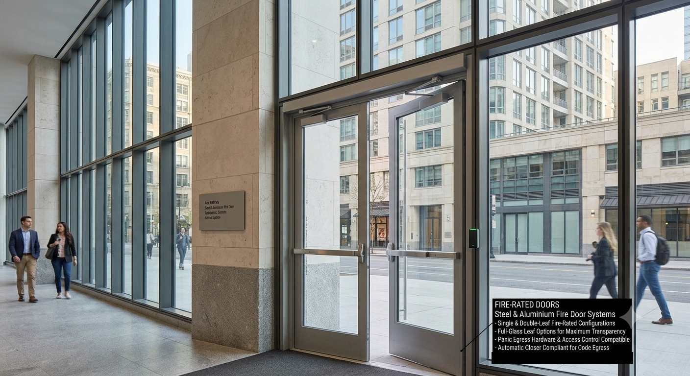 Aluflam fire-rated steel and aluminium door system